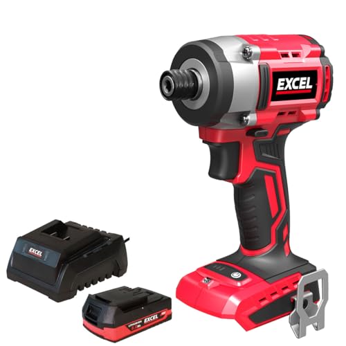 Excel 18V Cordless Brushless Impact Driver with 1 x 2.0Ah Battery & Charger - Brushless Motor, Power Tools Combo Kits, 1/4 Chuck, Excel Dril, 18v Impact Driver, Drill Driver