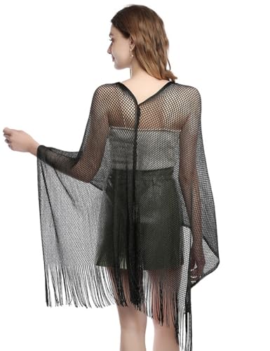 Womens Metallic Mesh Poncho Shawl Fringe Wrap Lightweight Cover Up for Evening Party Wedding Events4