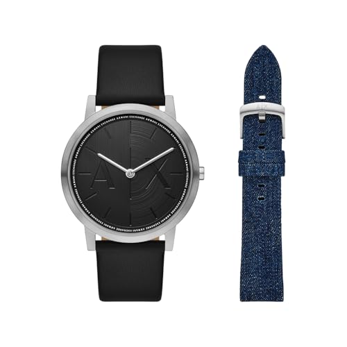 Armani Exchange Reloj para Hombre, Movimiento de Cuarzo a Dos Agujas y 40 mm de tamaño de Caja con Correa de Acero Inoxidable o Piel, Negro