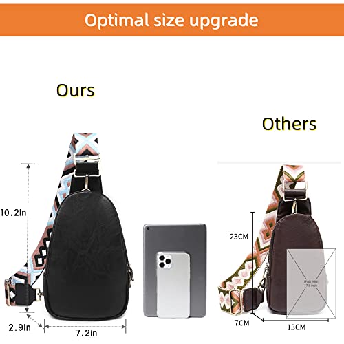 Wsrydjdl Women Chest Bag Sling Bag Small Crossbody Pu Leather Satchel Daypack Shoulder Backpack For Traveling Hiking Cycling (Black) #TOP3