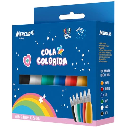 Cola Colorida, Caixa com 06 Cores Mágicas, 25g, Mercur