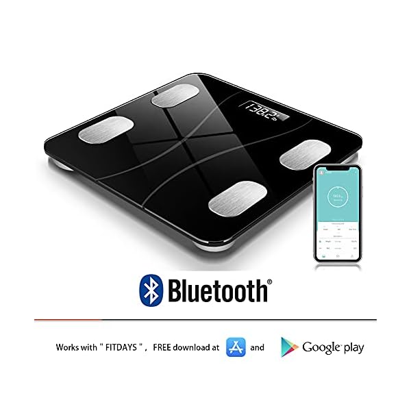 QISEMDUM Bluetooth Body Fat Scale, Smart Wireless BMI Bathroom Weight Scale Body Composition Monitor Health Analyzer with Smartphone App for Body Weight, Fat, Water, BMI, BMR (Grey)