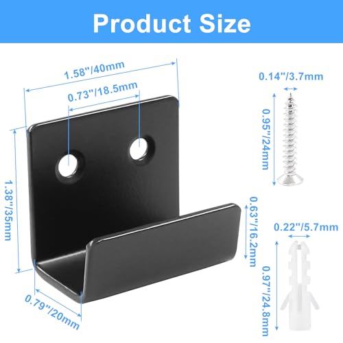 Image of Black Tile Wall Mount Bracket, 8 Pcs, Inner Width 20mm | Stainless Steel, Heavy Duty, For Mirrors & Pictures, Ceramic Tile Display