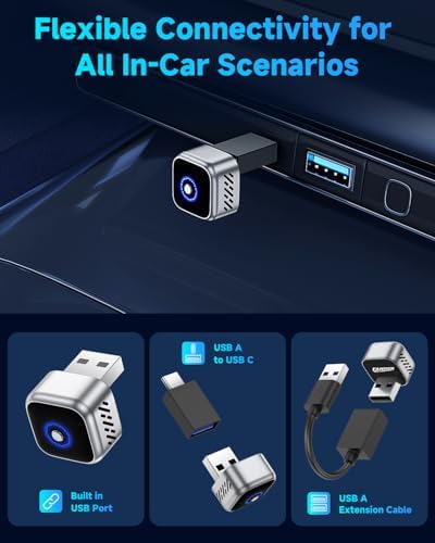 Mini Android CarPlay Wireless Adapter, 3s Auto Reconnect Wireless Carplay Adapter, Latest A9 Chip 5.8GHZ WiFi, 6.0 Bluetooth, USB-C/Type-C/Extension Cable, Compatible with iOS10+, Android 10+ — view 6