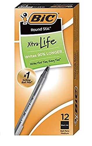 BIC Round Stic Xtra Life Ballpoint Pen, Medium Point (1.0mm), Black, 12-Count, Pack of 6 - image 1
