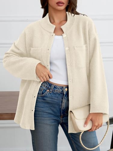 Image of Saodimallsu Womens Collared Cardigans Button Down Fall Sweater Jackets Oversized Casual Long Sleeve Knit Shirts