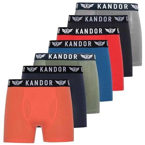 Kandor Lot de 7 Boxers en Bambou pour Homme, Sous-Vêtements Doux et Respirants, Caleçons en Viscose de Bambou et Coton, Ensemble Unis et Noirs, MixOrange, L
