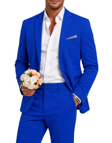 Men's Royal Blue Suit 2 Piece Slim Fit One Button Blazer & Pants Set M