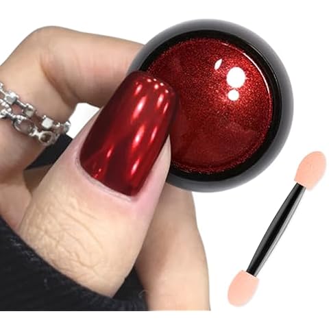 Red Chrome Nail Powder Magic Metallic Mirror Effect Holographic Glazed Nail Glitter DIY Salon Christmas Manicure Pigment Dust Decoration for Gel Nails Art Design with Tool Cover