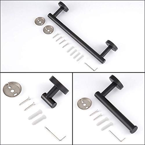 GAPPO Matte Black Bathroom Accessories Stainless Steel Bath Hardware Set Include 12 Inch Hand Towel Bar, Toilet Paper Holder, Robe Towel Hooks - Thumbnail 5