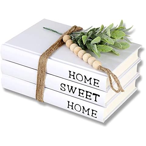 Exood Decorative Books for Home Decor,Coffee Table Books Décor for Living Room,Hardcover Faux Books for Decoration,Shelf Display Books Decor Accent,Home|Sweet|Home(White) Cover