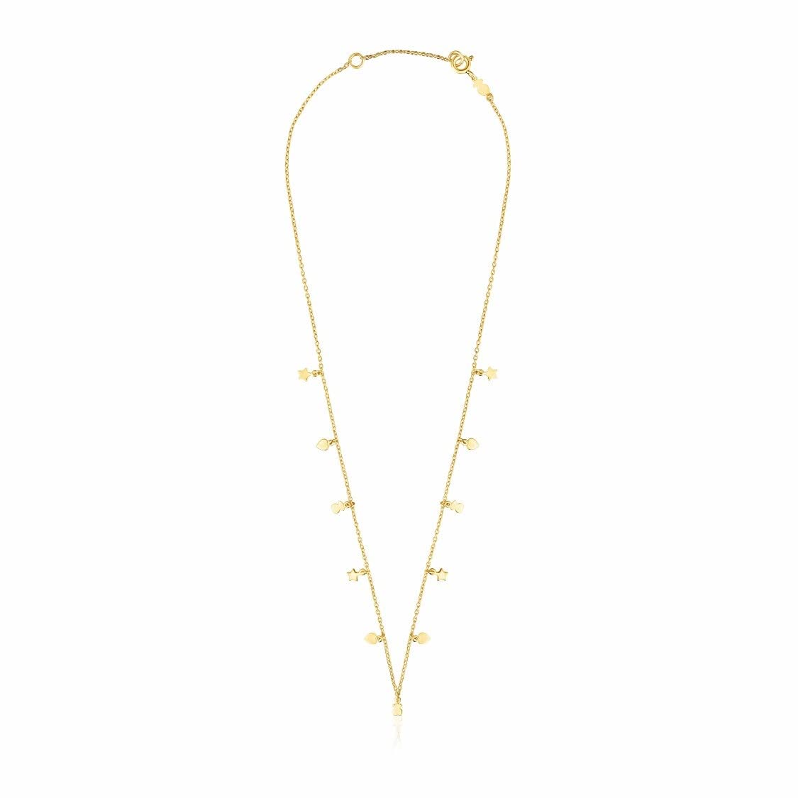 TOUS Collar con Baño de Oro 18Kt sobre Plata para Mujer con Motivos de Osos, Corazón y Estrella 3,5mm y Anilla de 40cm, Largo 43 cm, Atemporal y Elegante, Colección Cool Joy