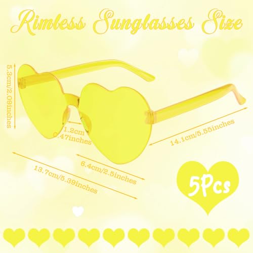 PLULON 5 Pairs Yellow Heart Sunglasses