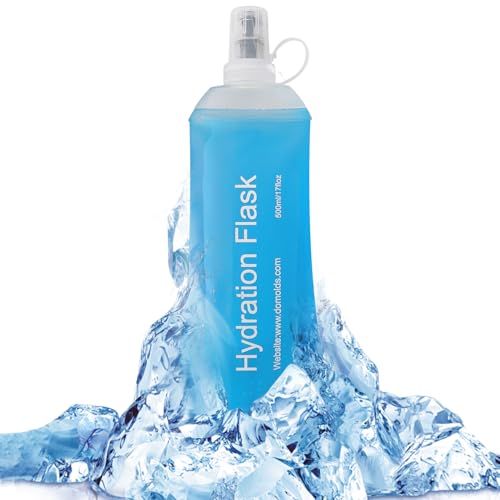 ZESION Blaue weiche Thermosflasche, TPU, faltbar, für Trinkrucksäcke/Laufwesten, Laufen, Wandern, Radfahren, Faltflasche, 500 ml