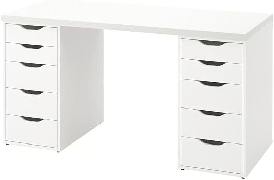 ZRIZAUARA Lagkapten Alex desk- Large working from home desk with drawers- Large computer table, gaming desk- 140x60cm White