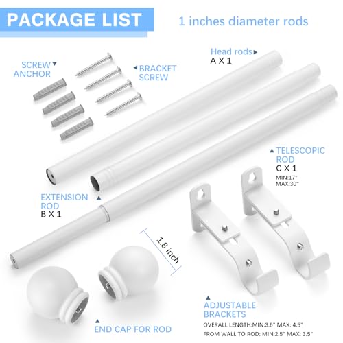 image for AMZSEVEN Curtain Rods for Windows 16 to 48 Inches, Curtain Rod Max Adj