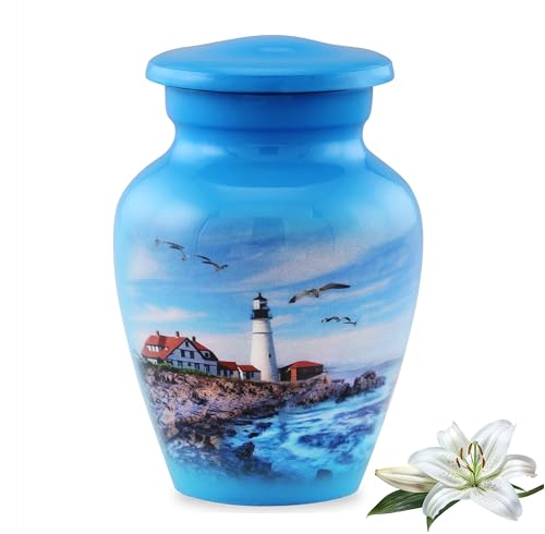 Lighthouse Keepsake Urn - Portland Lighthouse Mini Urns for Ashes - Light House Memorial Token Urn - Light House Sharing Urns for Men & Women with Premium Case, Bag & Funnel (Keepsake)