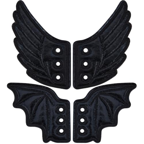 GORGECRAFT 2 par de Adornos de Alas de Zapatos Negros Dijes de Tela Zapatos de Alas de Ángel Accesorios de Encaje para Botas de Halloween Patines Zapatillas de Deporte Rodillo Deportivo de Lona