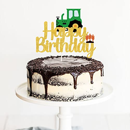 Green Farm Vehicle Car Cake Topper.tractor Happy Birthday Cake Decor,Construction Dump Truck Themed For Kids Boy Girl Happy Birthday, Farm Theme Happy Birthday Party Decorations #TOP2
