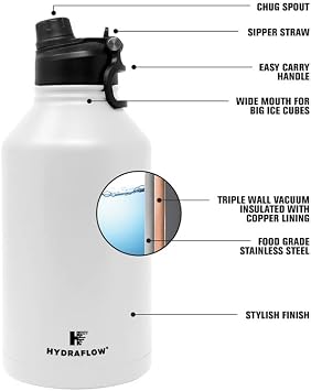 Hydraflow Crusader - Triple Wall Vacuum Insulated Water Bottle with Dual Lid (64oz, CB Pink Berry) Stainless Steel Metal Thermos, Reusable Leak Proof BPA-FREE for Sports and Travel