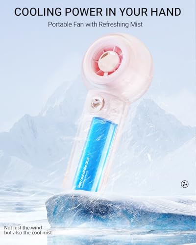 Tendiren Portable Handheld Misting Fan, Rechargeable Personal Mini Fan with Mist, 4 Speed Turbo Powerful Cooling Fans with Water Spray Tank for Travel, Home, Office, Outdoor, Camping, Beach (Pink) - Thumbnail 3