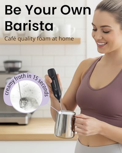 Image of Elementi Milk Frother Wand Rechargeable Drink Mixer - Powerful USB-C Rechargeable Frother Handheld & Coffee Mixer Wand - Hand Held Milk Foamer to Make Perfect Cappuccinos, Lattes & Drink Mixes (Black)
