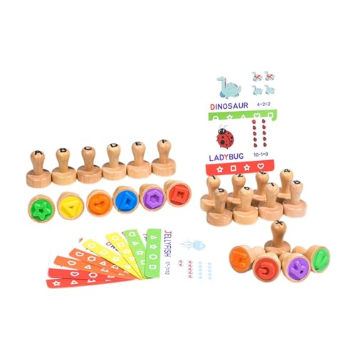 MagiDeal Número de Alfabeto de Madera de Sellos Aprendizaje de matemáticas con Flashcks Números 0-9 Toy de Aprendizaje Educativo para niños