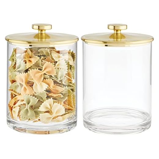 mDesign Recipientes grandes e modernos para armazenamento de boticário de cozinha – Recipientes de plástico – Suporte de organização para despensa, balcão, armário, coleção Lumiere, pacote com 2, latão transparente/macio