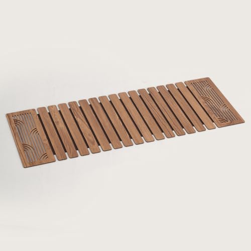 Image of HOME 360 Modern Slat Table Runner | Decorative Finish MDF Slats with Intricate Cut-Out Patterns | Rollable Table Centerpiece for Dining Room, Kitchen | (TAN 1, 14X36 INCH)