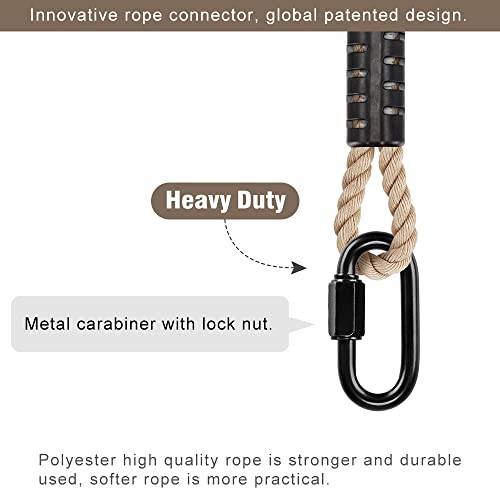 SELEWARE Hammock Straps, 4ft Tree Swing Rope for Hammock Chair Hanging Kit, Extension Rope with Carabiner for Indoor Outdoor Playground Tree Swings Camping Hammock Accessories (Beige, 2 Pack)