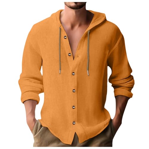 Camisas Lino Hombre Cuello Mao Camisas Manga Larga Hombre Verano Trekking Camisa de Verano Hombre Tallas Grandes Camisas de Verano Hombre Lino Manga Corta Naranja #1,L