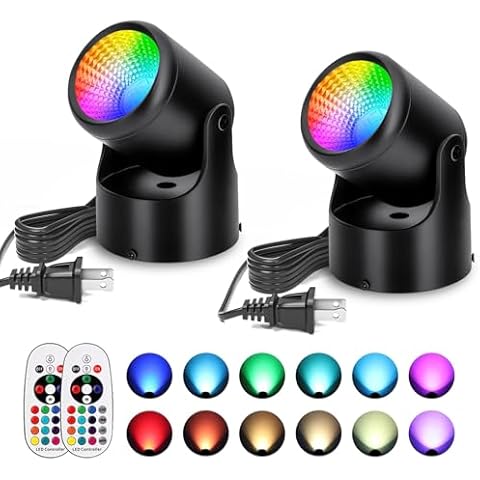 TOBEGLAM RGBW LED SpotLights Indoor with Remote,16 Color Dimmable RGB Spot Lights Up Lights Indoor Spotlight Lamp for Plants,120V Uplighting Indoor for Plant Home& Party Décor Art Picture,2 Pack Cover