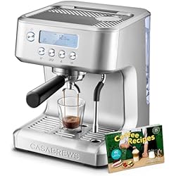 CASABREWS Ultra Espresso Machine with LCD Display, 20 Bar Espresso Maker with Powerful Milk Frother, Customizable Brewing Temperature, Barista-Level Latte and Cappuccino Machine for Home, Silver