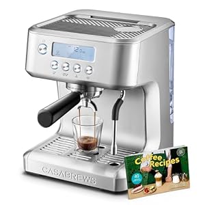 CASABREWS Ultra Espresso Machine with LCD Display, 20 Bar Espresso Maker with Powerful Milk Frother, Customizable Brewing Temperature, Barista-Level Latte and Cappuccino Machine for Home, Silver