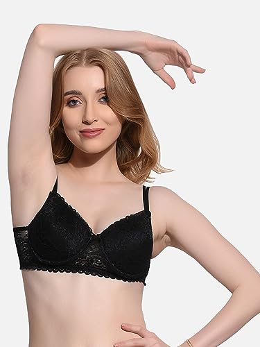 Image of FIMS - Fashion is my style Women Cotton Lycra Floral Lace Lightly Padded Bra Wired Seamless Fullcoverage Multicolor Cup- B
