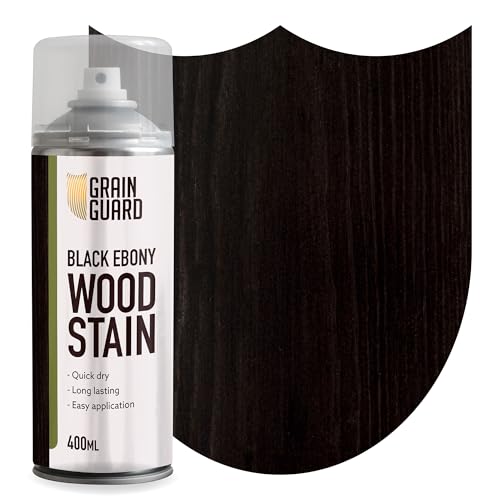 GRAIN GUARD Aerosol de tinte para madera | ÉBANO NEGRO | Mancha a base de agua | Fácil aplicación de pulverización | Secado rápido | 400ml
