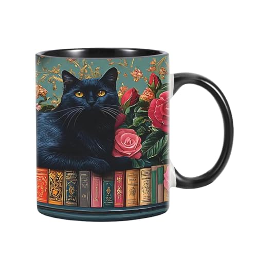 Ceramic Coffee Cup,Cat Theme Heat Resistant,Ceramic Cup for Book Lovers | for Home Dorm Hotel Apartment Writers Reading Enthusiasts Tea Milk Juice