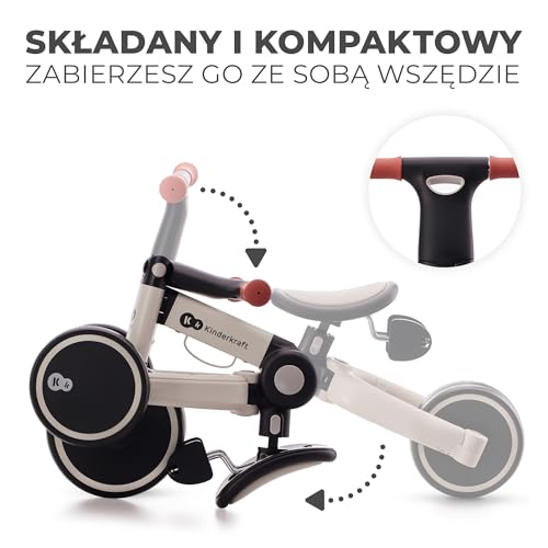 kk Kinderkraft 4TRIKE Trójkołowiec 3w1, Rowerek Biegowy, Pchacz, Wielofunkcyjny, Bezpieczny, Regulowane Siodełko, Szary