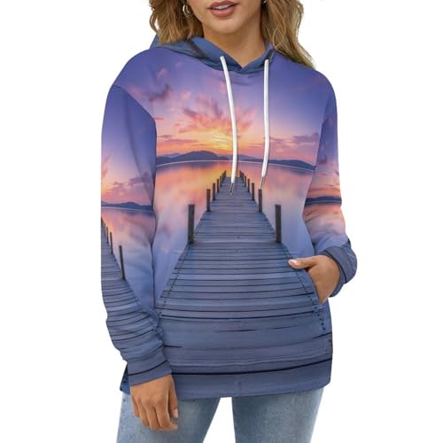 Sweat à capuche chaud imprimé 3D paysage lac pour se protéger du vent avec style