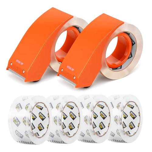 STICK UP 6 Rolls Packing Tape with 2 Dispensers, 390 Yds Total, 1.88 inch x 65 Yds Heavy Duty Shipping Tape, Strong Adhesive Clear Packaging Tape for Moving, Shipping and Mailing Supplies