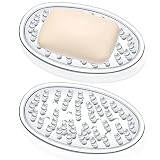 Yoande 2 Pcs Plastic Soap Holder Soap Dish Bar Saver Tray with Holes Sponge Holder for Kitchen Bathroom Shower Counter, 4.5 x 3 x 0.7 Inches (Clear)