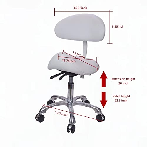 MWOSEN Saddle Stool Chair with Back Rolling Esthetician Seat for Salon Tattoo Shop Spa Facial lash Home Dentist Clinic Esthetician Chair(with Back Support, White)