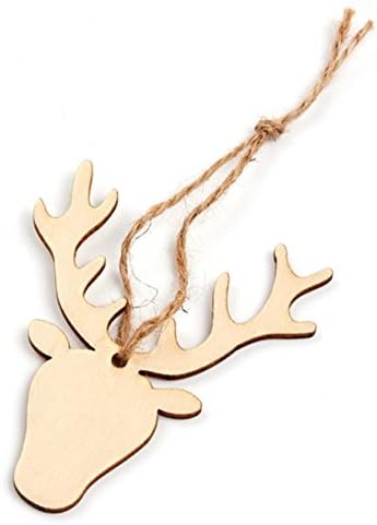 [Deer Head] 10pcs Christmas Tree Ornaments Snowflake Deer Star Bell DIY Wooden Pendants Christmas Party Decoration New Year Gift