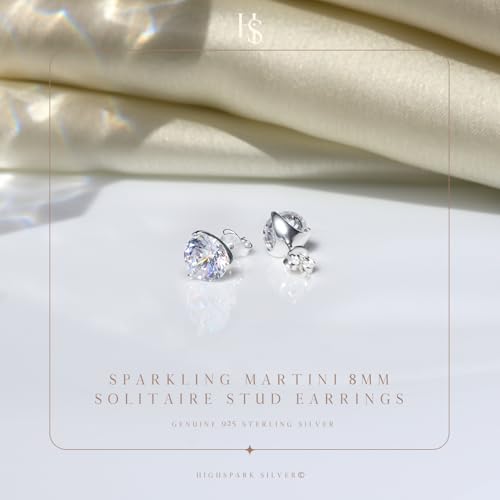 Image of HIGHSPARK 925 Silver inchSparkling Martini inch Solitaire Earrings | 92.5 Sterling Silver and Diamond like Brilliance Sparkling Zirconia | Lovely Gift
