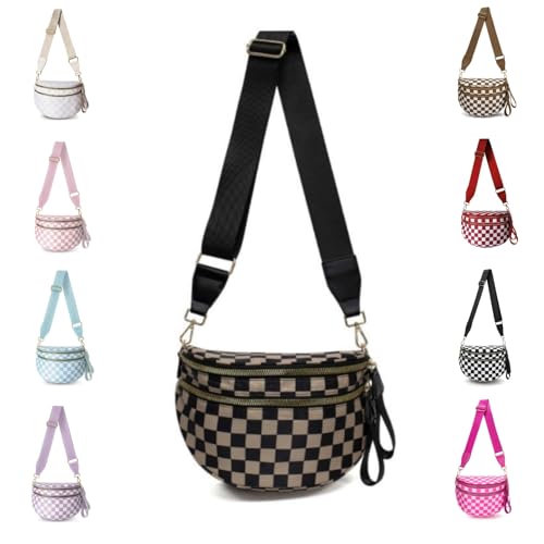 Emmafy GoFree - The Roomiest Crossbody Purse for Women, Checkered Nylon Bag, Travel Hobo & Bum Bag, Lightweight & Spacious