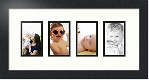 ArtToFrames Collage Photo Frame Double Mat with 4-3x5 Openings with Satin Black Frame and Porcelain mat.