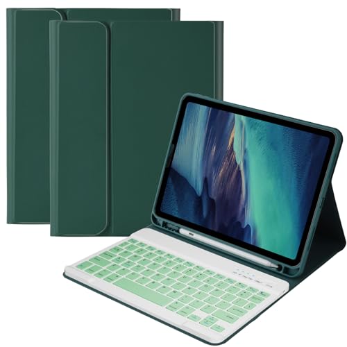 Keyboard Case for iPad 10.9" Air 5th 2022/Air 4th 2020, Protective Case with Pen Holder & Auto Wake and Sleep, Detachable Wireless Bluetooth Keyboard for iPad Pro 11 1st Gen 2018(Dark Green)
