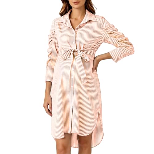 Tunique maternité rayée col chemise avec manches 3/4 froncées