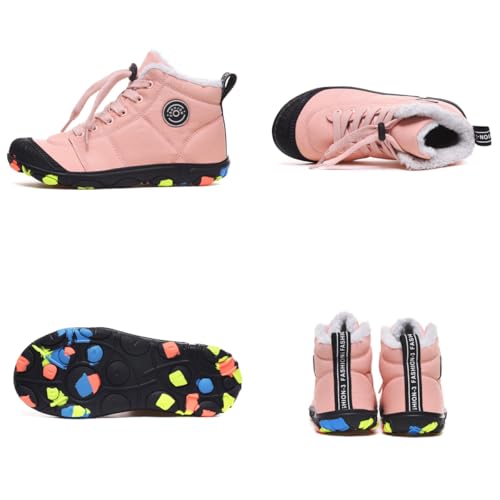 Kids Hike Winter Barefoot Shoes, Girls Boys Warm Waterproof Non-Slip Hiking Boots, Wide Toe Box Trail Walking Sneakers3