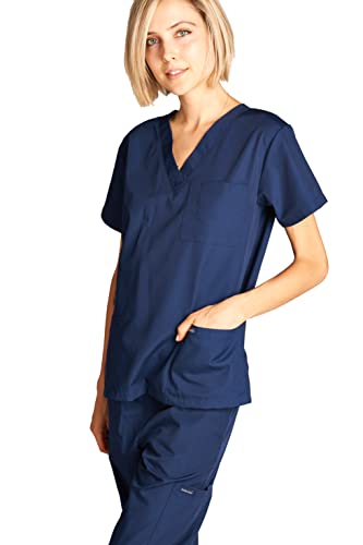 Dagacci Medical Uniform Woman And Man Scrub Set Unisex Medical Scrub Top And Pant, Navy, S #TOP5